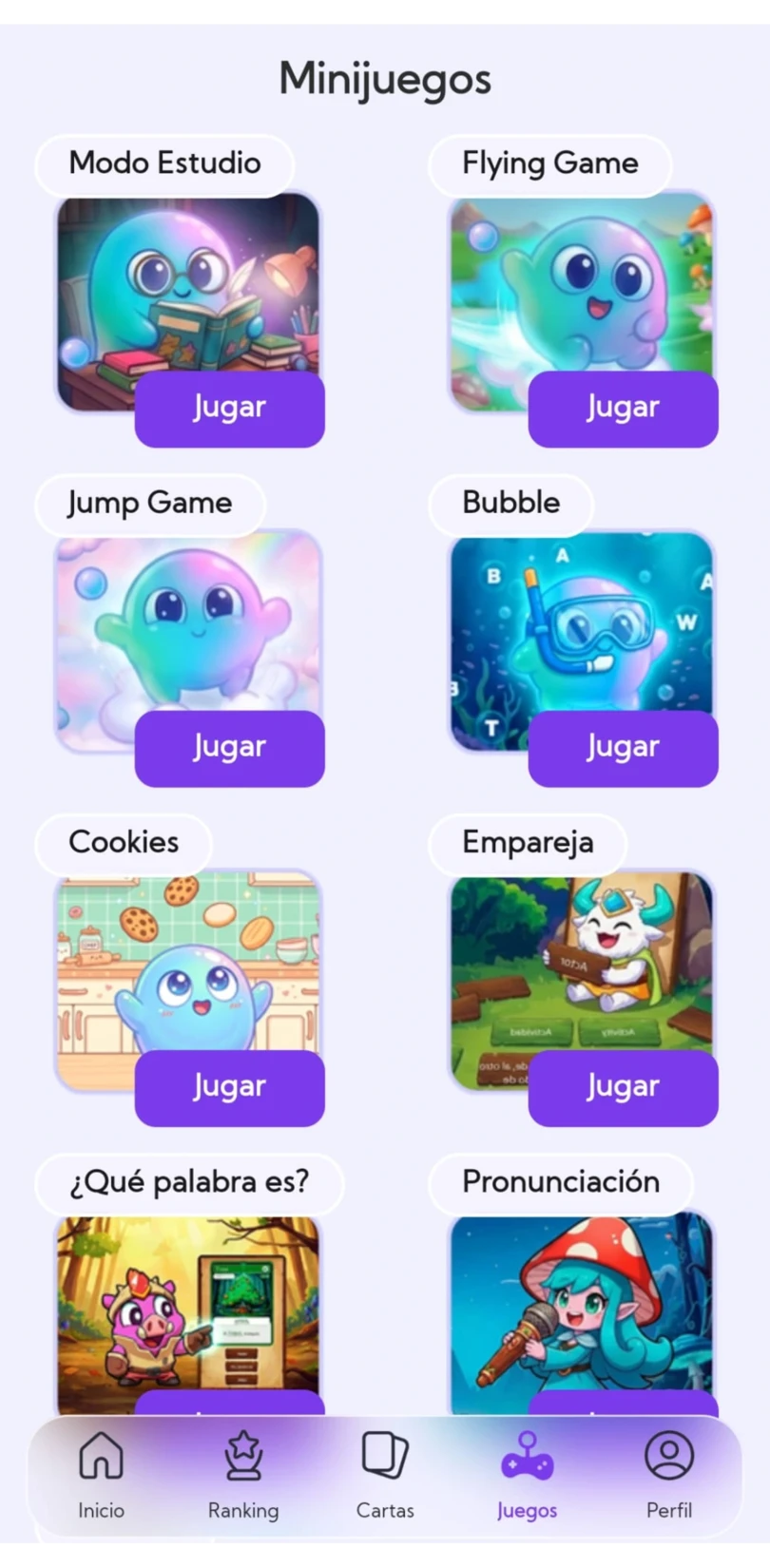 Pantalla de minijuegos de Imagilang